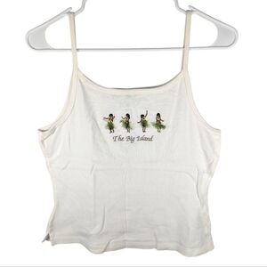 Kavio! Y2K Hawaii The Big Island Hula Girl Woman's Lowcut Crop Tank Top Size XL